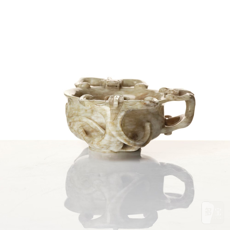 A large 'chicken-bone' jade chilong cup, - 图9